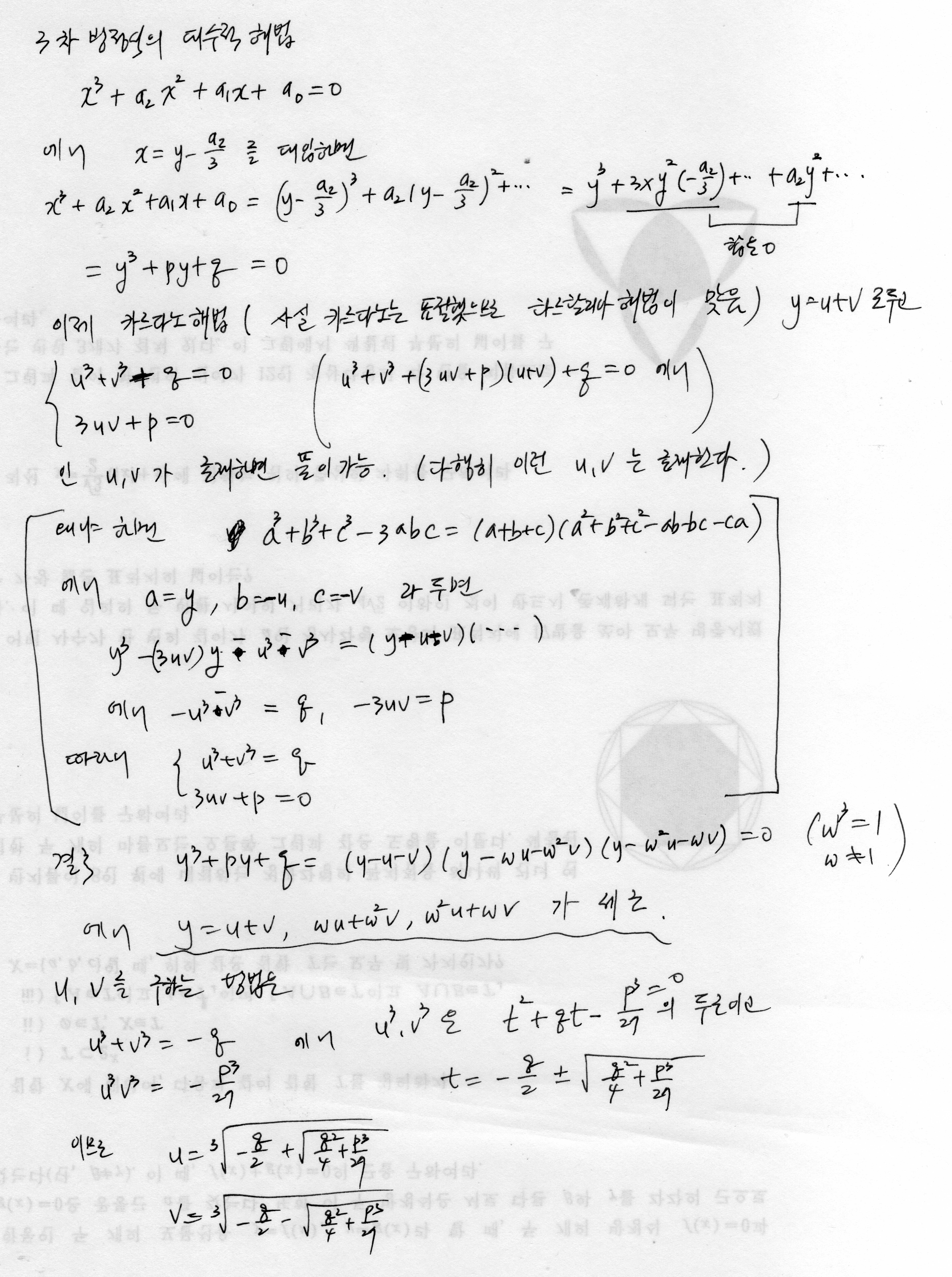 3차 대수방정식의 일반해에 대하여 | 소셜 수학: socialmathnet.com